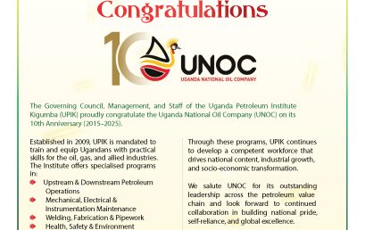 UGANDA PETROLEUM INSTITUTE KIGUMBA CONGRATULATES UNOC ON ITS 10TH ANNIVERSARY OF EXCELLENCE AND DISTINGUISHED SERVICE